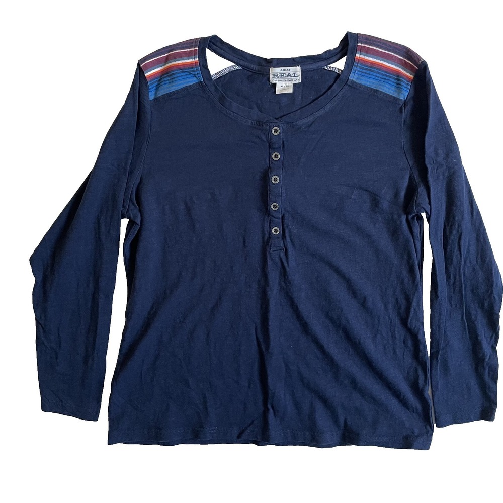 Ariat‎ Real Long Sleeve Buttoned Pullover Men's Navy, XL
